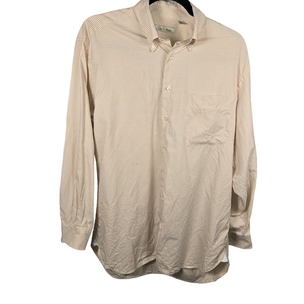 Peter Millar Mens Tan Gingham Check Button Down Shirt Long Sleeve Medium Turkey